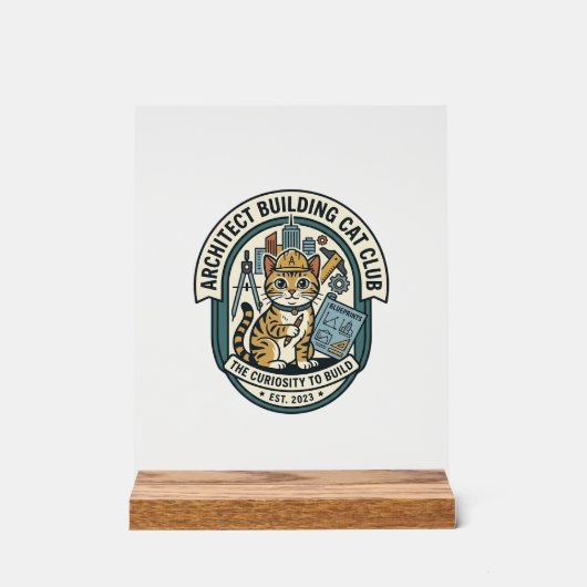 建築家 建物 猫 ネコ グラフィックTシャツ アート - 建築 アクリルサイン (正面)