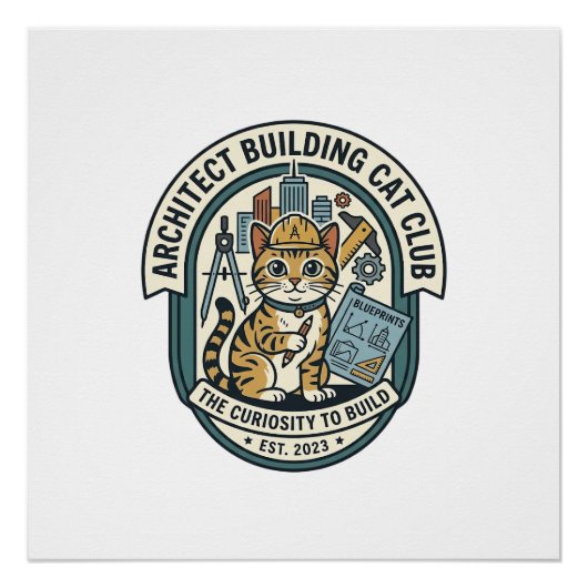 建築家 建物 猫 ネコ グラフィックTシャツ アート - 建築 ポスター (正面)