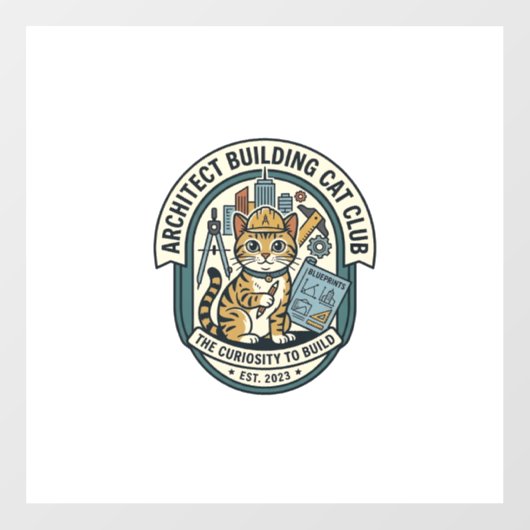 建築家 建物 猫 ネコ グラフィックTシャツ アート - Archi ウィンドウサイン (シート)