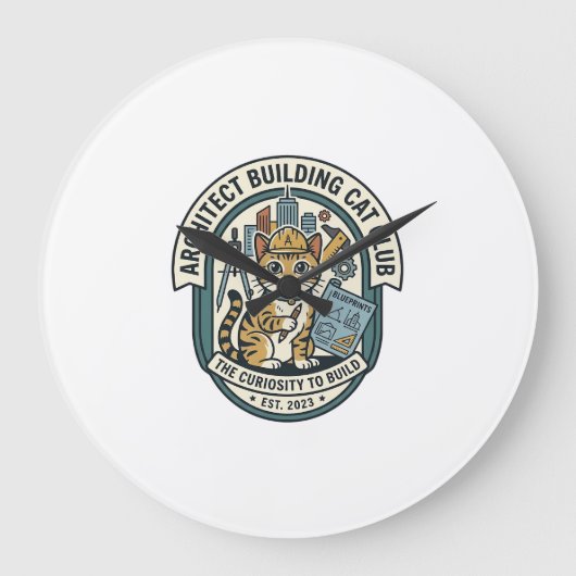 建築家 建物 猫 ネコ グラフィックTシャツ アート - Archi ラージ壁時計 (正面)