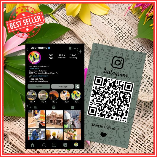 建築工事インスタグラム Sage Green QRコード 名刺