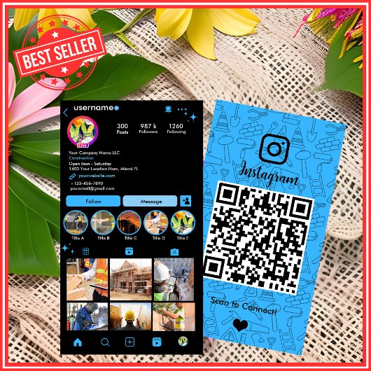建築工事 Instagram Blue | QRコード 名刺