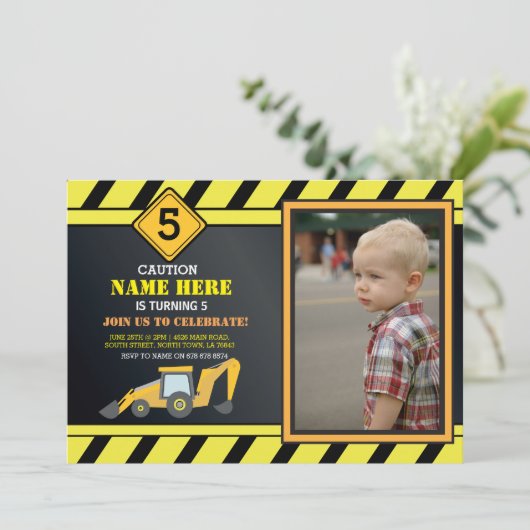 建築建物ディガートラックバースデーパーティー 招待状 (スタンド正面)