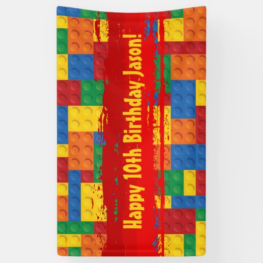 建築建物ブロック誕生日バナー 横断幕 (縦)