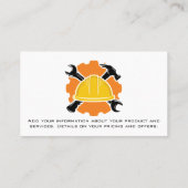 建築懸命の帽子とツール | ブルーカラー 名刺 (裏面)