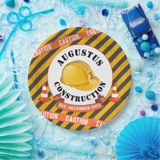 建築懸命ハット|ブラック&イエロー誕生日 ペーパープレート (パーティー)