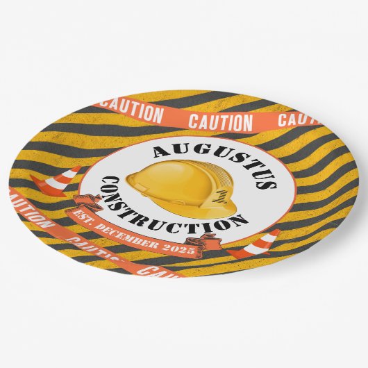 建築懸命ハット|ブラック&イエロー誕生日 ペーパープレート (アングル)