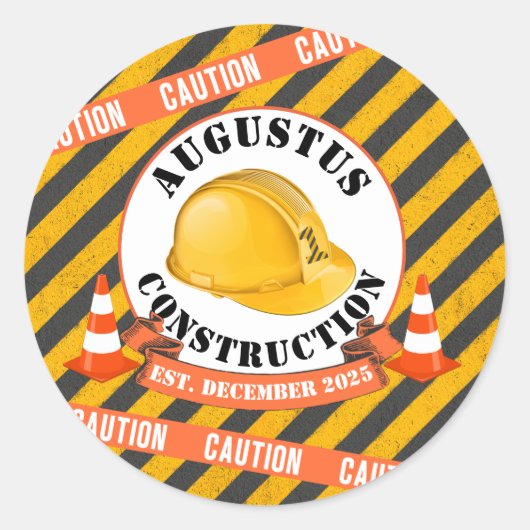 建築懸命ハット|ブラック&イエロー誕生日 ラウンドシール (正面)