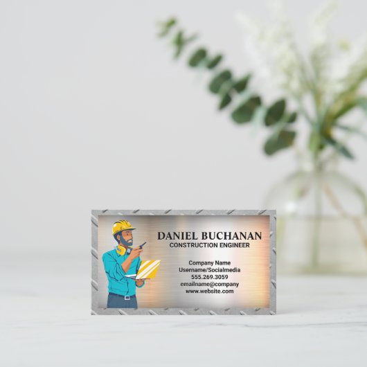 建築技術者 |金属の背景 名刺 (スタンド正面)