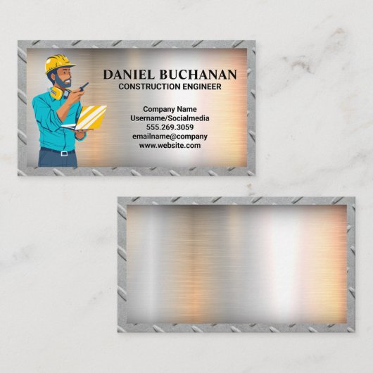 建築技術者 |金属の背景 名刺 (正面/裏面)