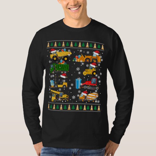 建築掘削機トラックサンタ醜いセーターCh Tシャツ (正面)