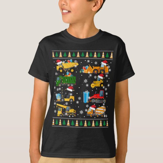 建築掘削機トラックサンタ醜いセーターCh Tシャツ (正面)