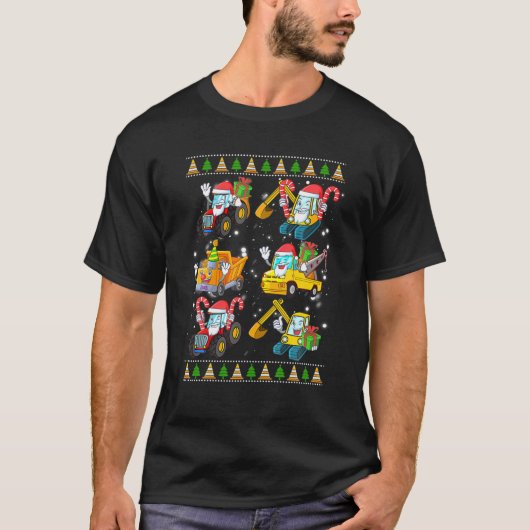 建築掘削機トラックサンタ醜いセーターCh Tシャツ (正面)