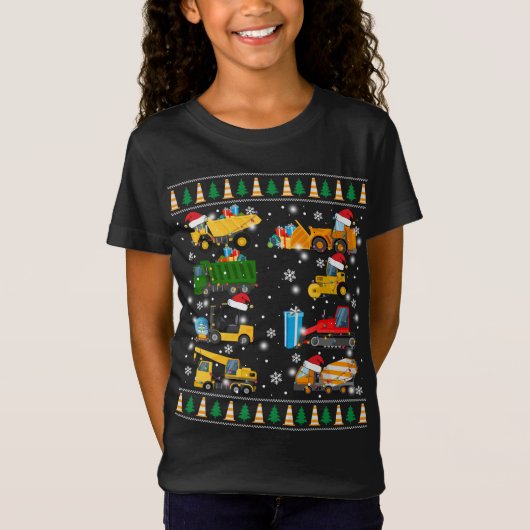 建築掘削機トラックサンタ醜いセーターCh Tシャツ (正面)