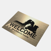 建築掘削機工場オペレータ金ゴールドへようこそ ドアマット (アングル)