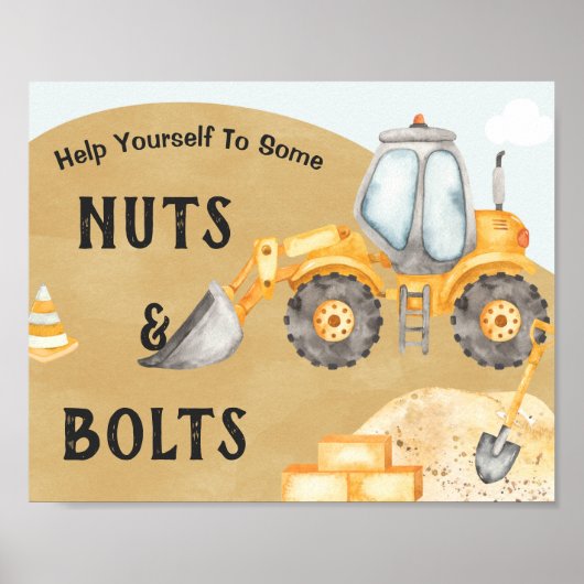 建築掘削機1st誕生日パーティー標識 ポスター (正面)