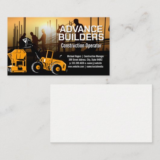 建築掘削機 | 現場の作業者 名刺 (正面/裏面)