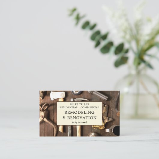 建築改造木目具 名刺 (スタンド正面)