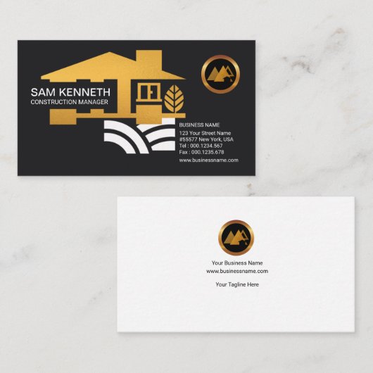 建築業者のスタイリッシュな金ゴールドの家の画像的なアイコン 名刺 (正面/裏面)