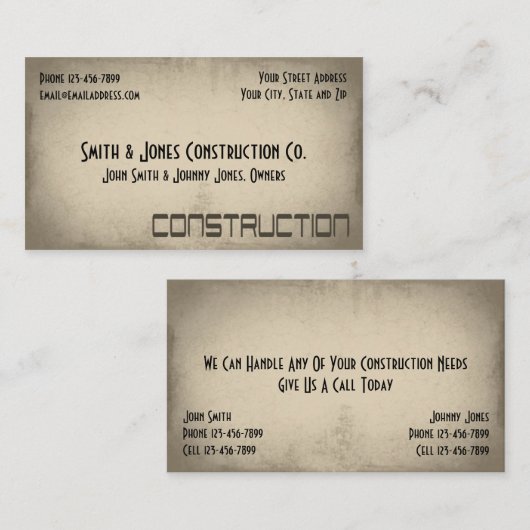 建築業者の建設業カード 名刺 (正面/裏面)