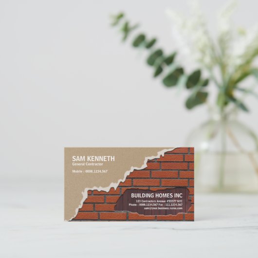 建築業者の絶妙なプラスター煉瓦材木の仕事 名刺 (スタンド正面)