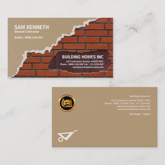 建築業者の絶妙なプラスター煉瓦材木の仕事 名刺 (正面/裏面)