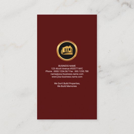 建築業者の金ゴールドの家の屋根のモチーフの建築 名刺 (裏面)