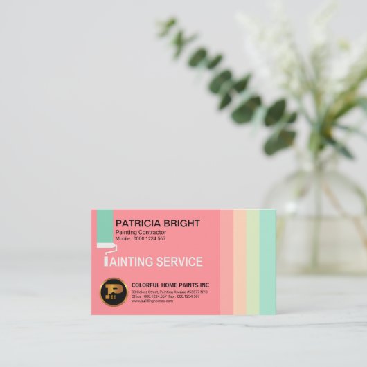 建築業者を絵を描くカラフルで甘いパステル 名刺 (スタンド正面)