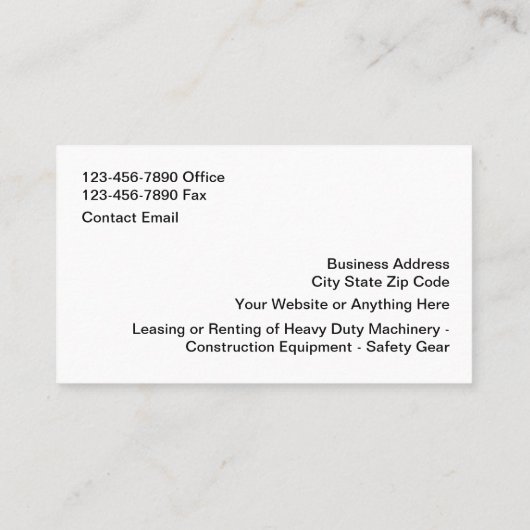 建築機器リース及びレンタル 名刺 (裏面)