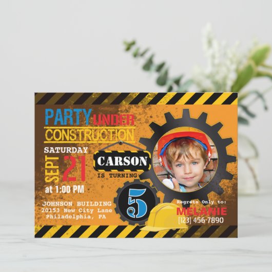 建築現場は誕生日のパーティの招待状を連動させます 招待状 (スタンド正面)
