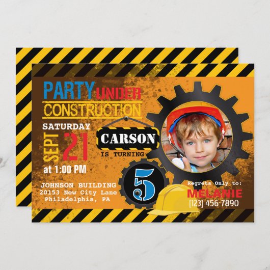 建築現場は誕生日のパーティの招待状を連動させます 招待状 (正面/裏面)