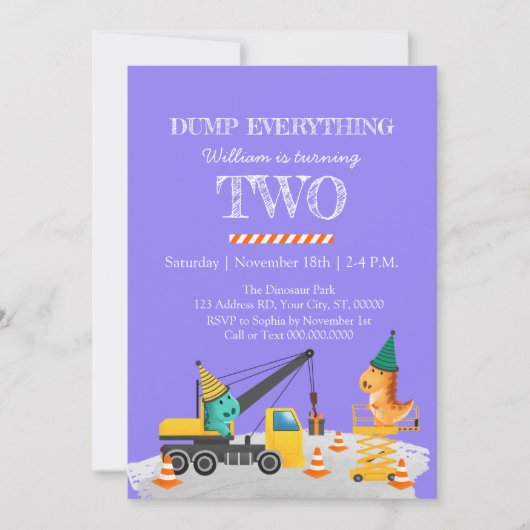 建築第2の誕生日パーティー、恐竜テーマ 招待状 (正面)