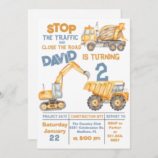 建築第2バースデーダンプトラックパーティー 招待状 (正面/裏面)