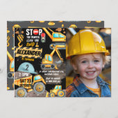 建築第2誕生日フォトダンプトラック掘り 招待状 (正面/裏面)