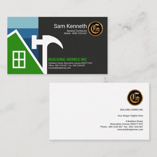 建築者の建築業者のハンマーの建築サービス 名刺 (正面/裏面)