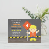 建築者の男の子の建築のテーマの誕生会 招待状 (スタンド正面)