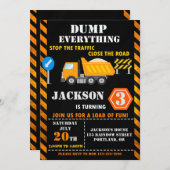 建築誕生日の招待ダンプトラック招待状 招待状 (正面/裏面)