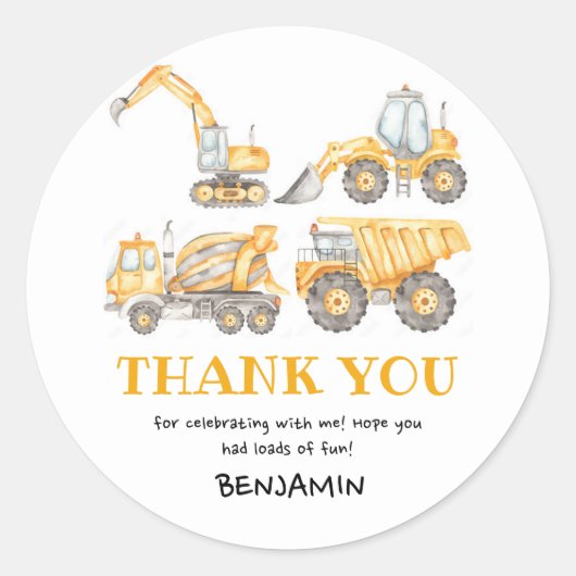 建築誕生日ダンプトラックパーティーの好意 ラウンドシール (正面)