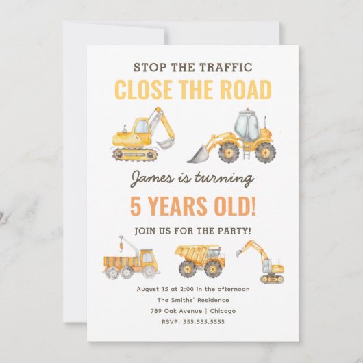 建築誕生日ダンプトラックパーティー 招待状 (正面)