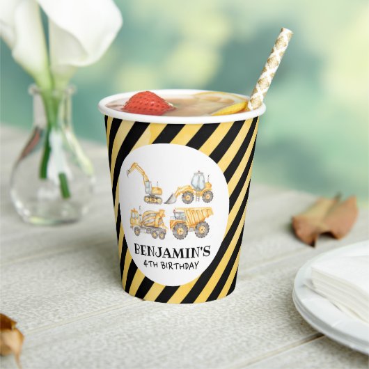 建築誕生日ダンプトラックパーティー 紙コップ (インサイチュ)