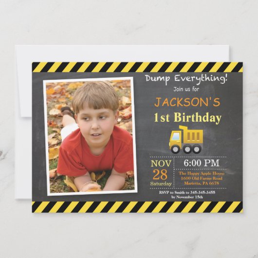 建築誕生日ダンプトラック招待状 招待状 (正面)