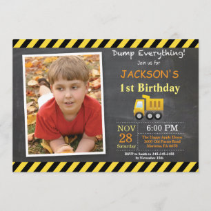 建築誕生日ダンプトラック招待状 招待状