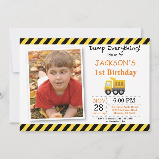 建築誕生日ダンプトラック招待状 招待状 (正面)