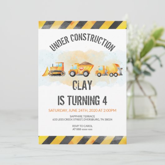 建築誕生日ダンプトラック誕生日 招待状 (スタンド正面)