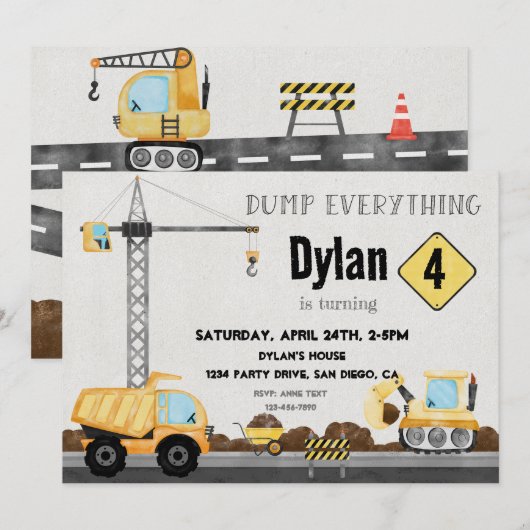 建築誕生日トラック 招待状 (正面/裏面)