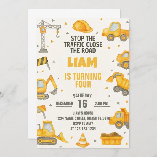 建築誕生日パーティーへの招待 招待状 (正面/裏面)