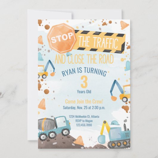 建築誕生日パーティー招待ボーイズパーティー 招待状 (正面)