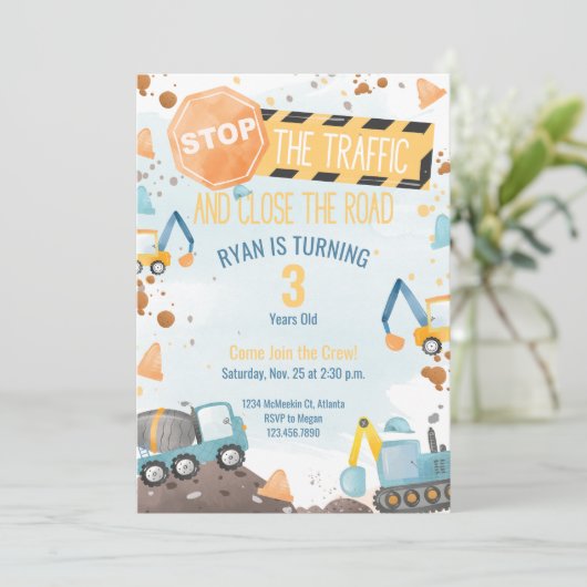 建築誕生日パーティー招待ボーイズパーティー 招待状 (スタンド正面)