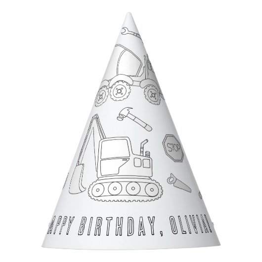 建築誕生日パーティー – 自分の帽子の色 パーティーハット (正面)