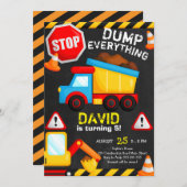 建築誕生日ボーイチャルクボードダンプトラック 招待状 (正面/裏面)